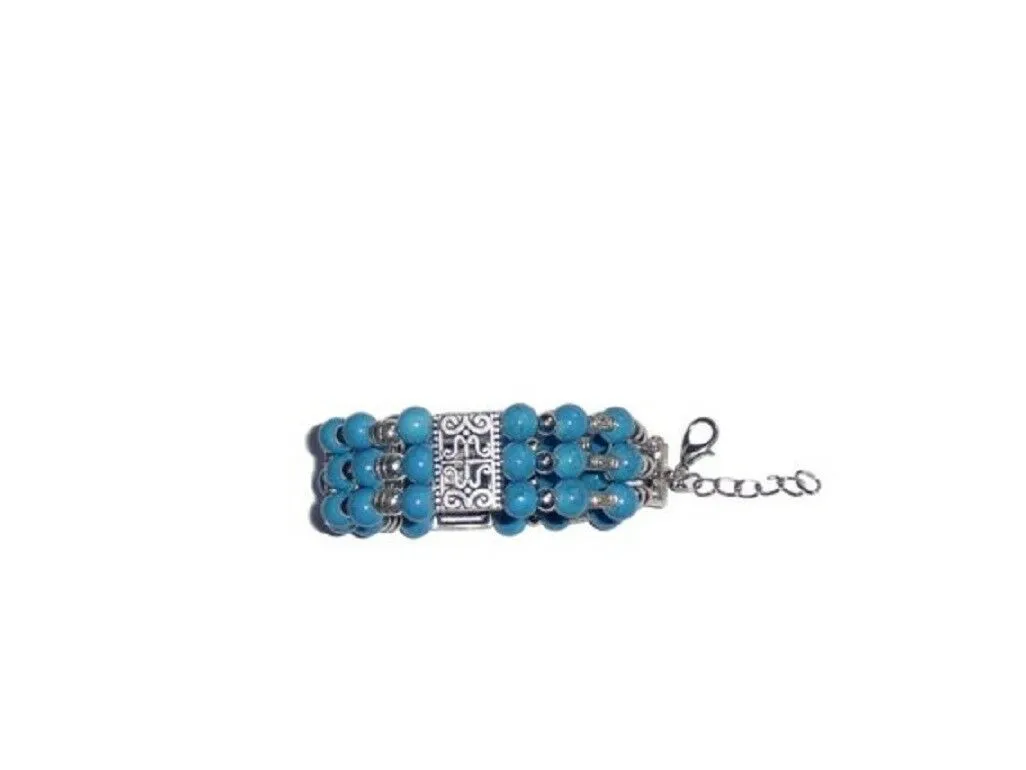 Ladies 3 Layered Turquoise Tibetan Beaded Tier Bangle