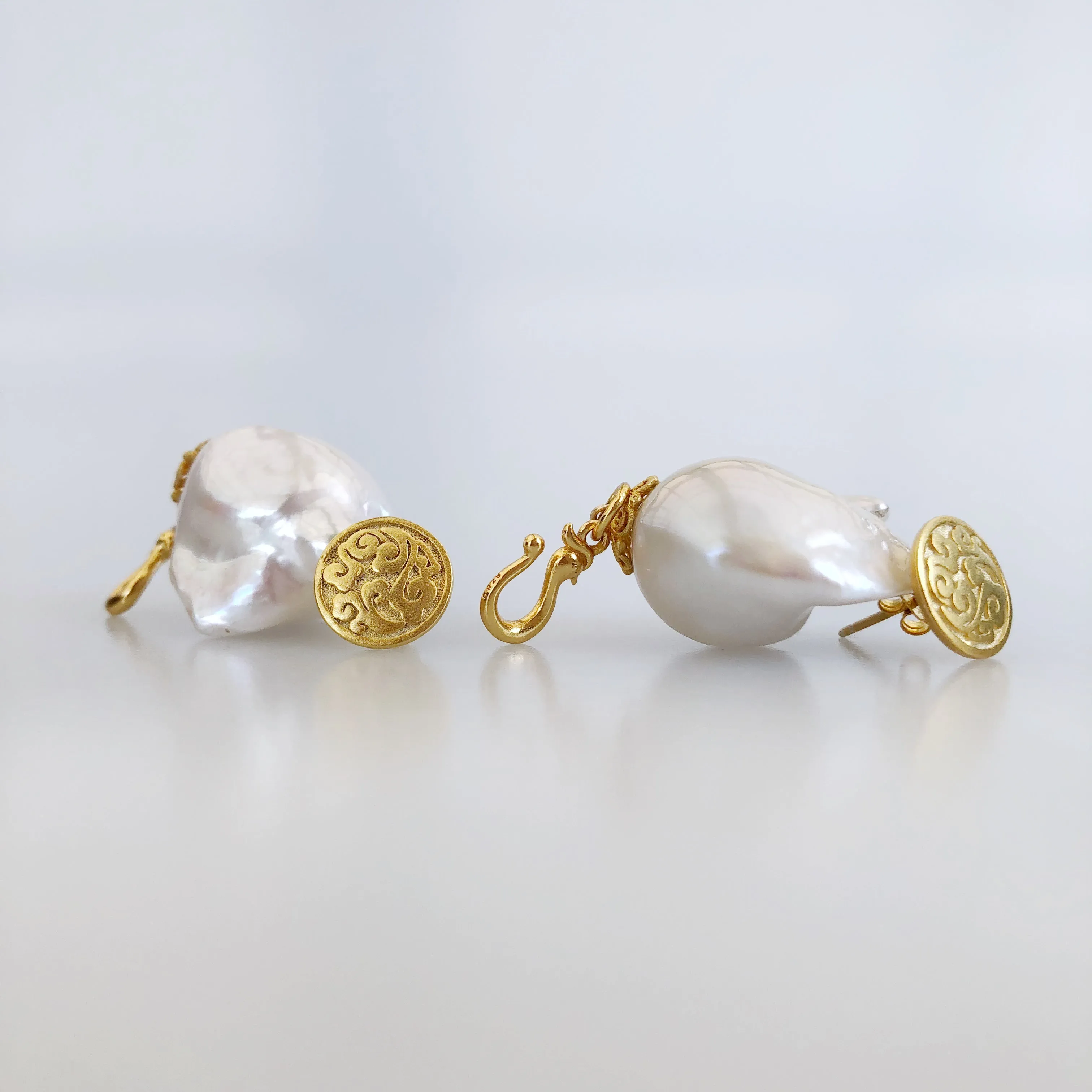 Large Baroque Pearl Turquoise Blue Silk Tassel Earrings