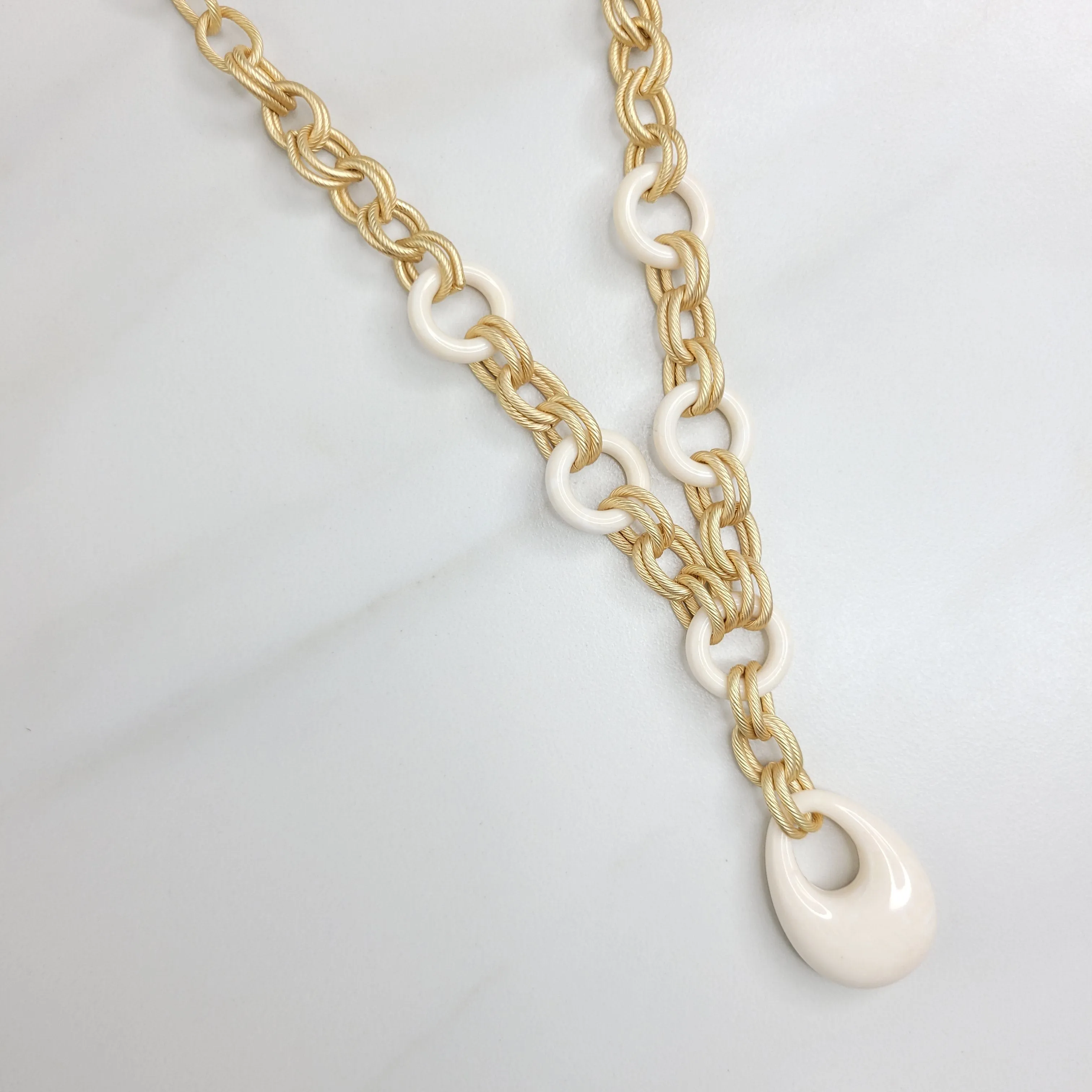 Leona Matte Gold Necklace with Vintage Pendant
