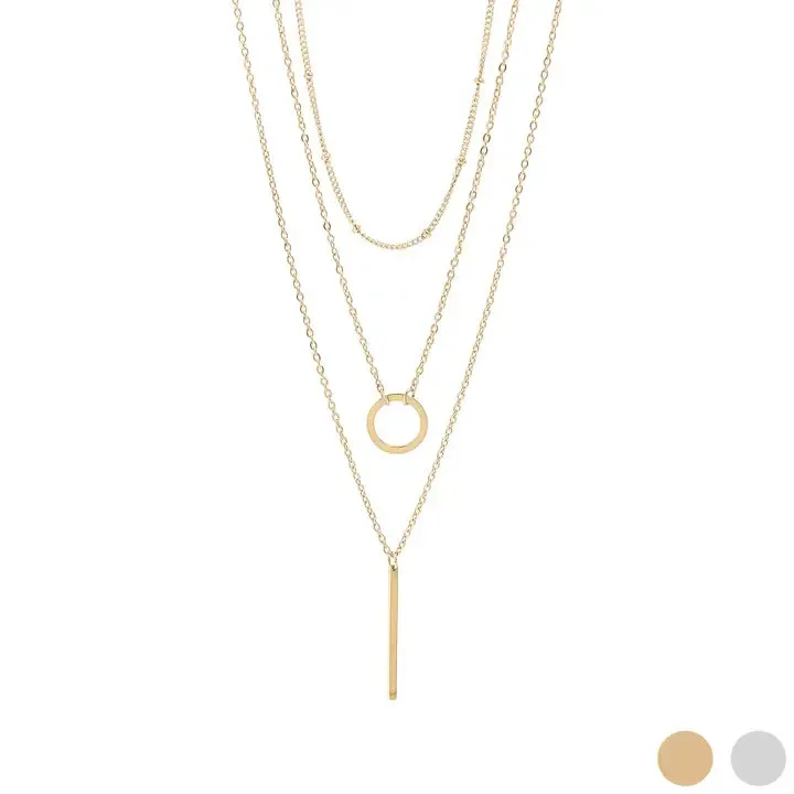 Loop & Satellite 3-Row Chain Necklace