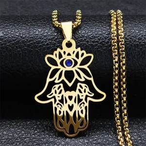 Lotuse Hand Of Fatima Pendant Necklace for Women Men
