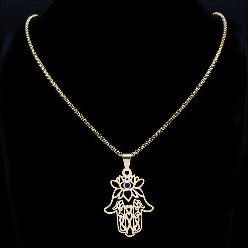 Lotuse Hand Of Fatima Pendant Necklace for Women Men
