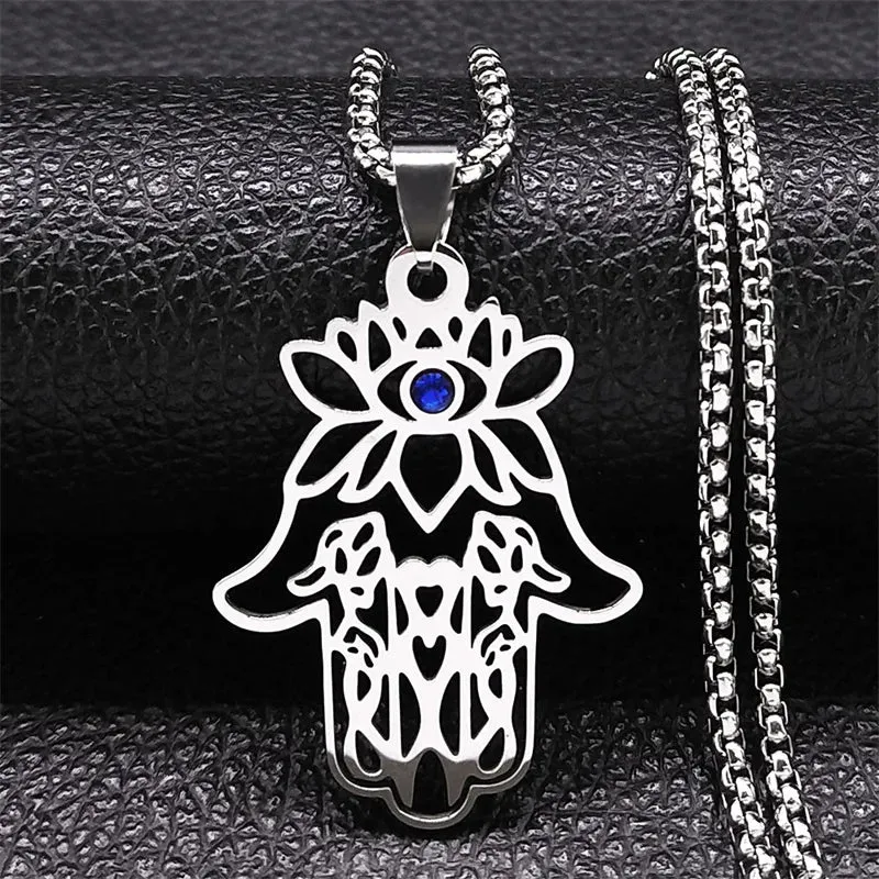 Lotuse Hand Of Fatima Pendant Necklace for Women Men