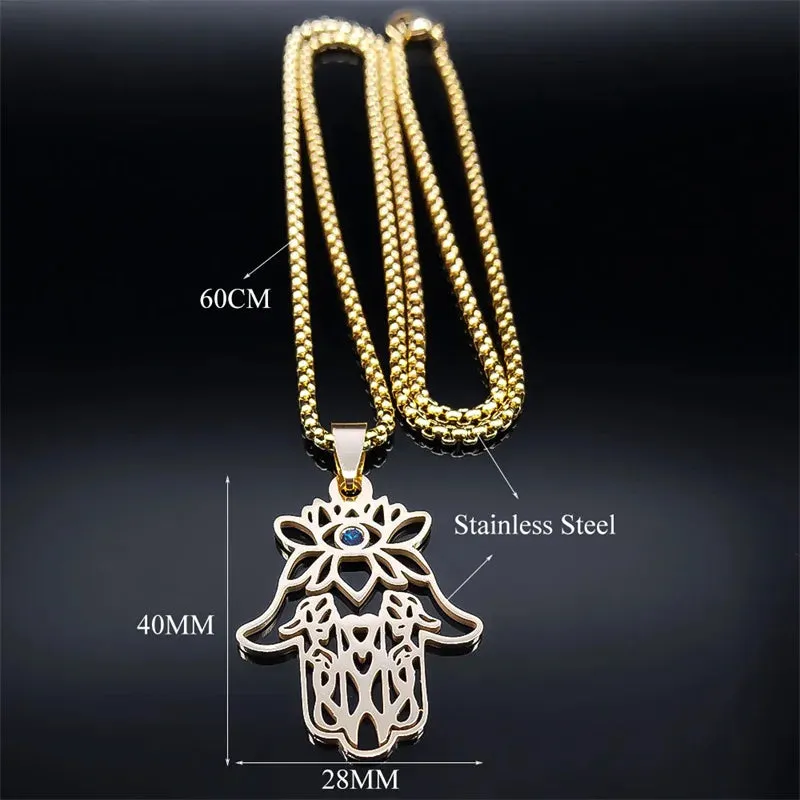 Lotuse Hand Of Fatima Pendant Necklace for Women Men