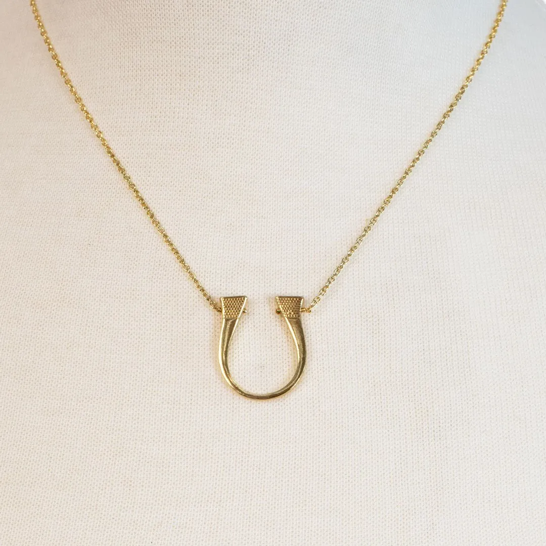 Lucky Nail - Stylized Horseshoe Nail Pendant and 14K Gold on Sterling Silver Necklace