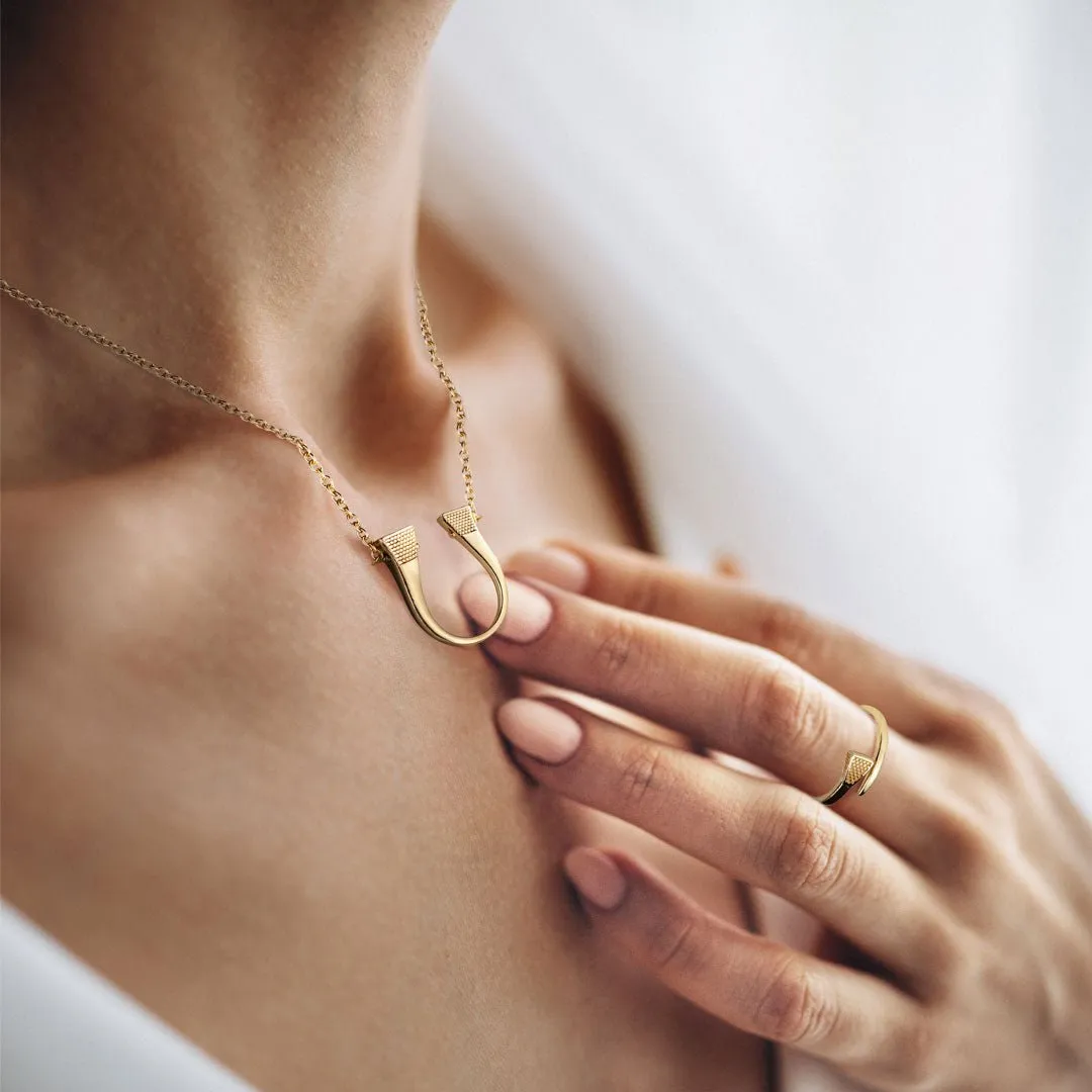 Lucky Nail - Stylized Horseshoe Nail Pendant and 14K Gold on Sterling Silver Necklace