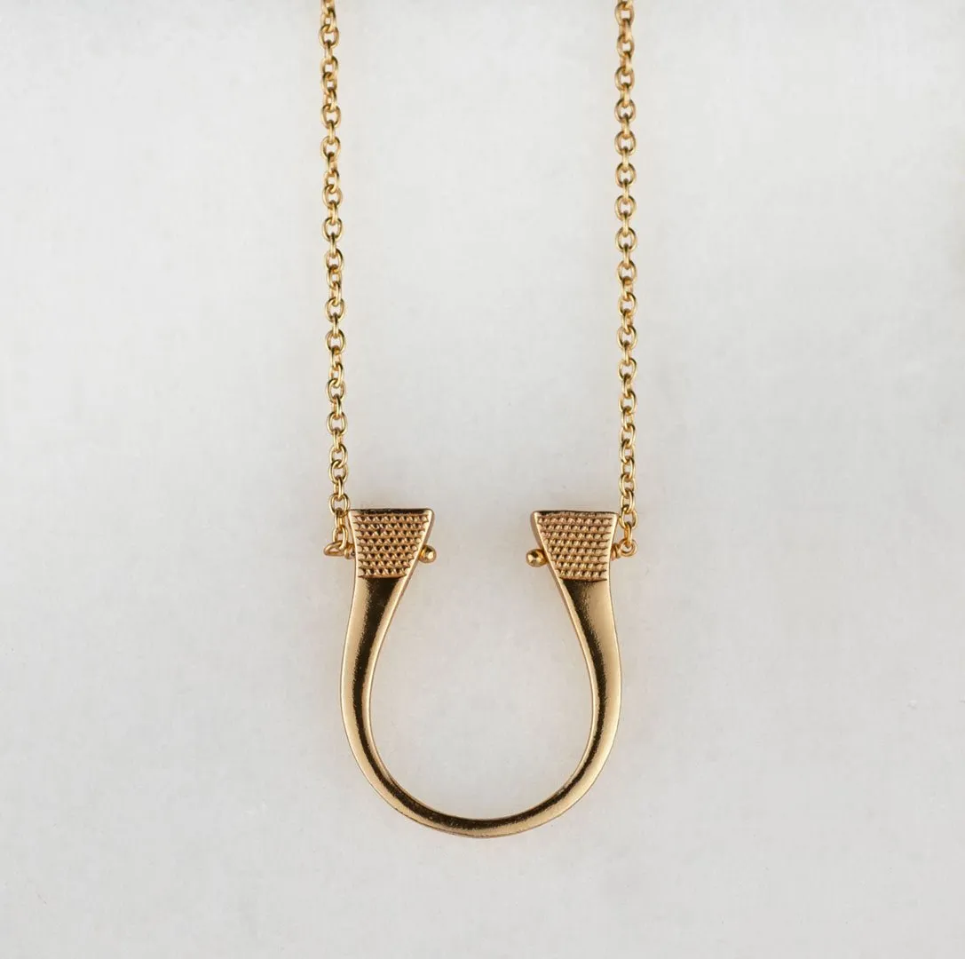 Lucky Nail - Stylized Horseshoe Nail Pendant and 14K Gold on Sterling Silver Necklace