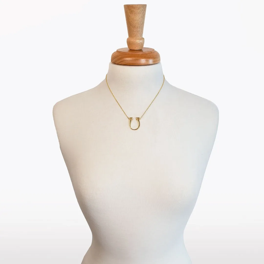 Lucky Nail - Stylized Horseshoe Nail Pendant and 14K Gold on Sterling Silver Necklace