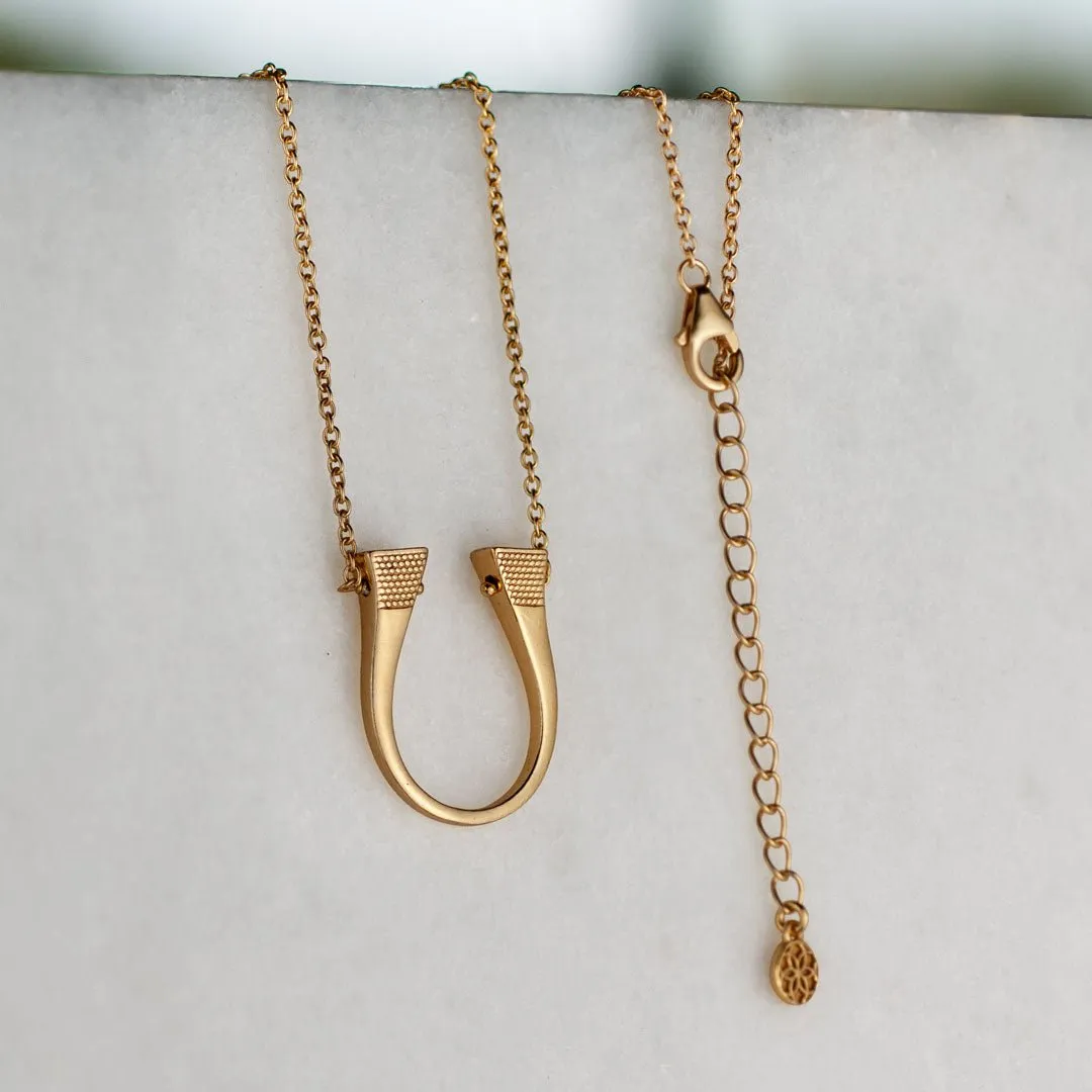 Lucky Nail - Stylized Horseshoe Nail Pendant and 14K Gold on Sterling Silver Necklace