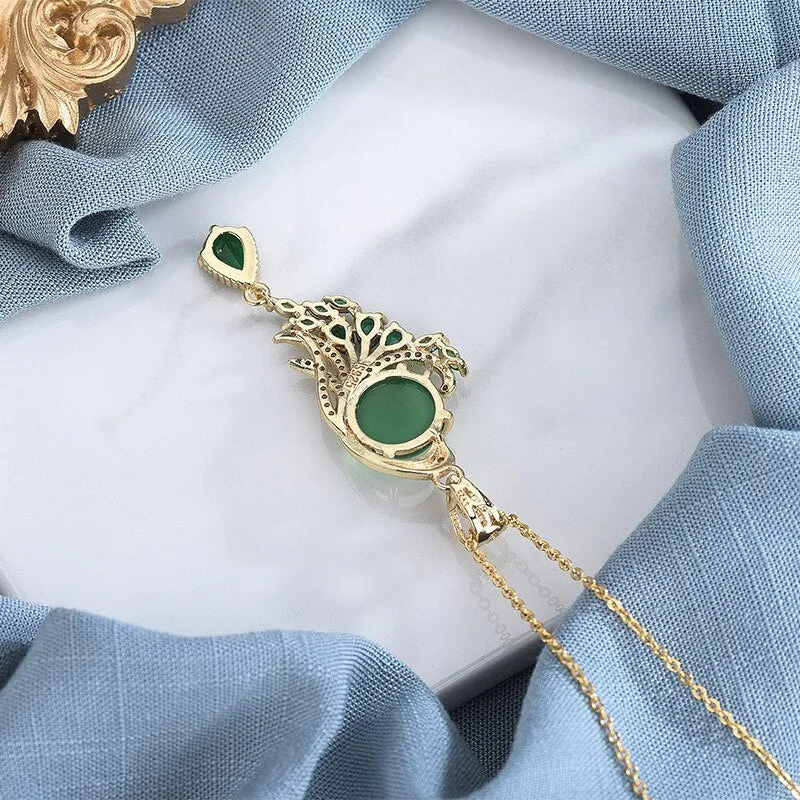 Luxury Court style Wind Green Crystal Phoenix Necklace