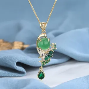 Luxury Court style Wind Green Crystal Phoenix Necklace