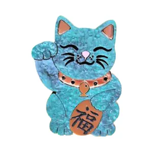 Maneki Neko - Good Luck Brooch by Cherryloco