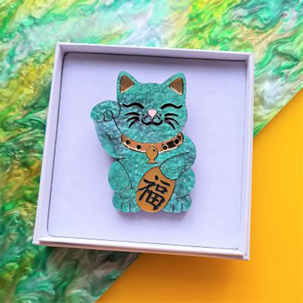 Maneki Neko - Good Luck Brooch by Cherryloco