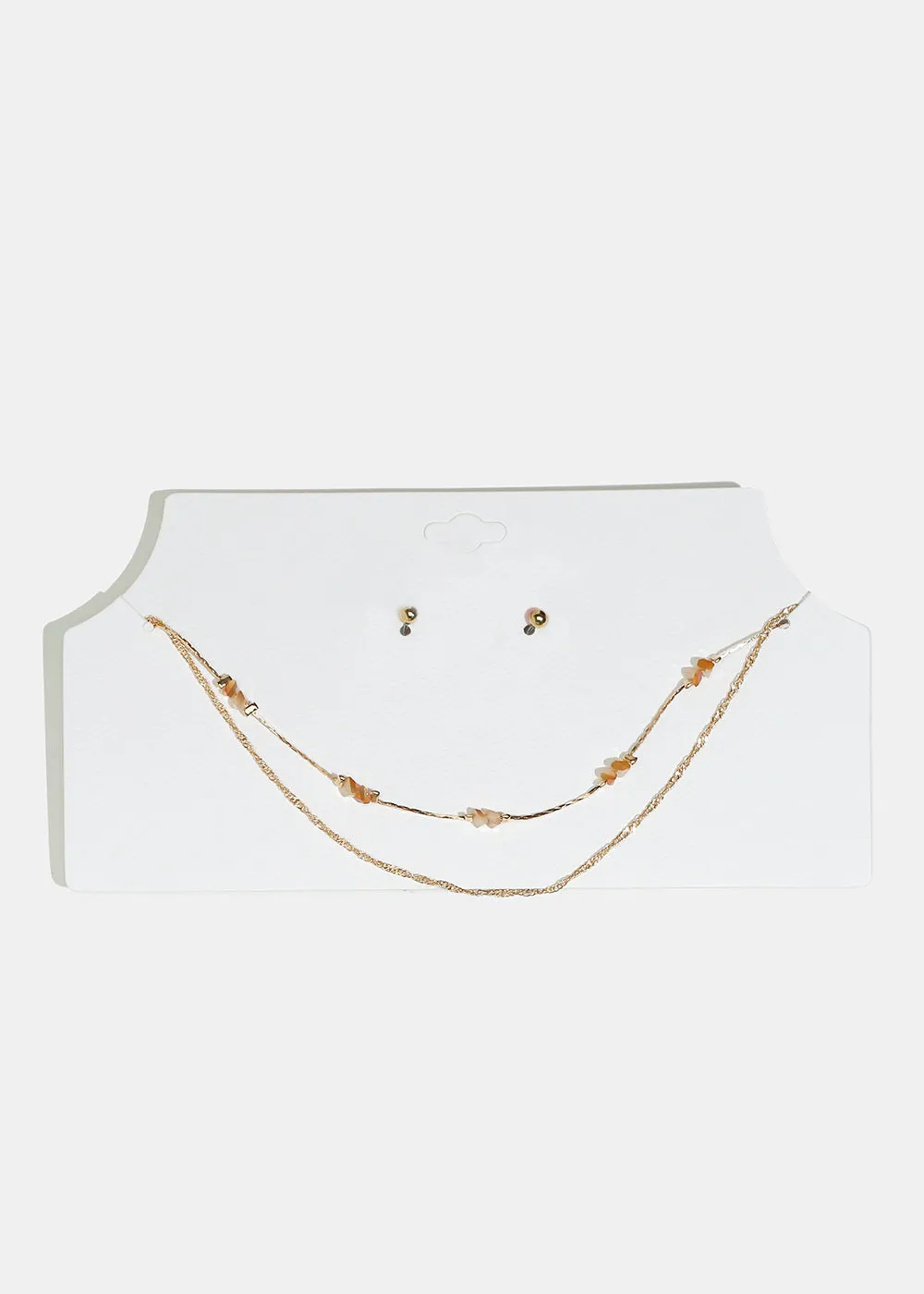 Marble Stone Necklace with Ball Stud Earrings