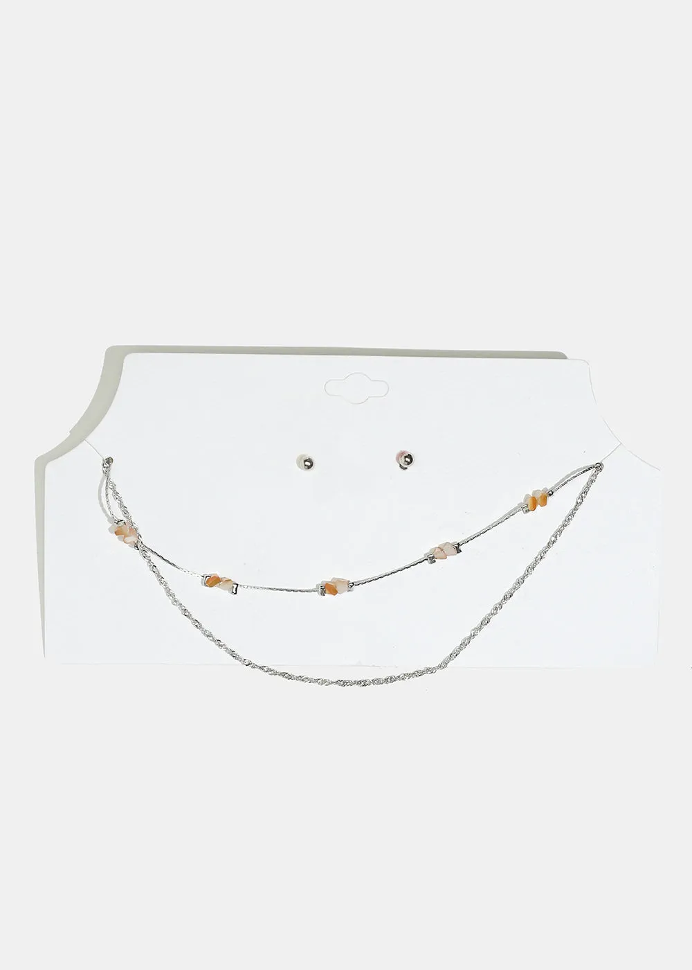 Marble Stone Necklace with Ball Stud Earrings