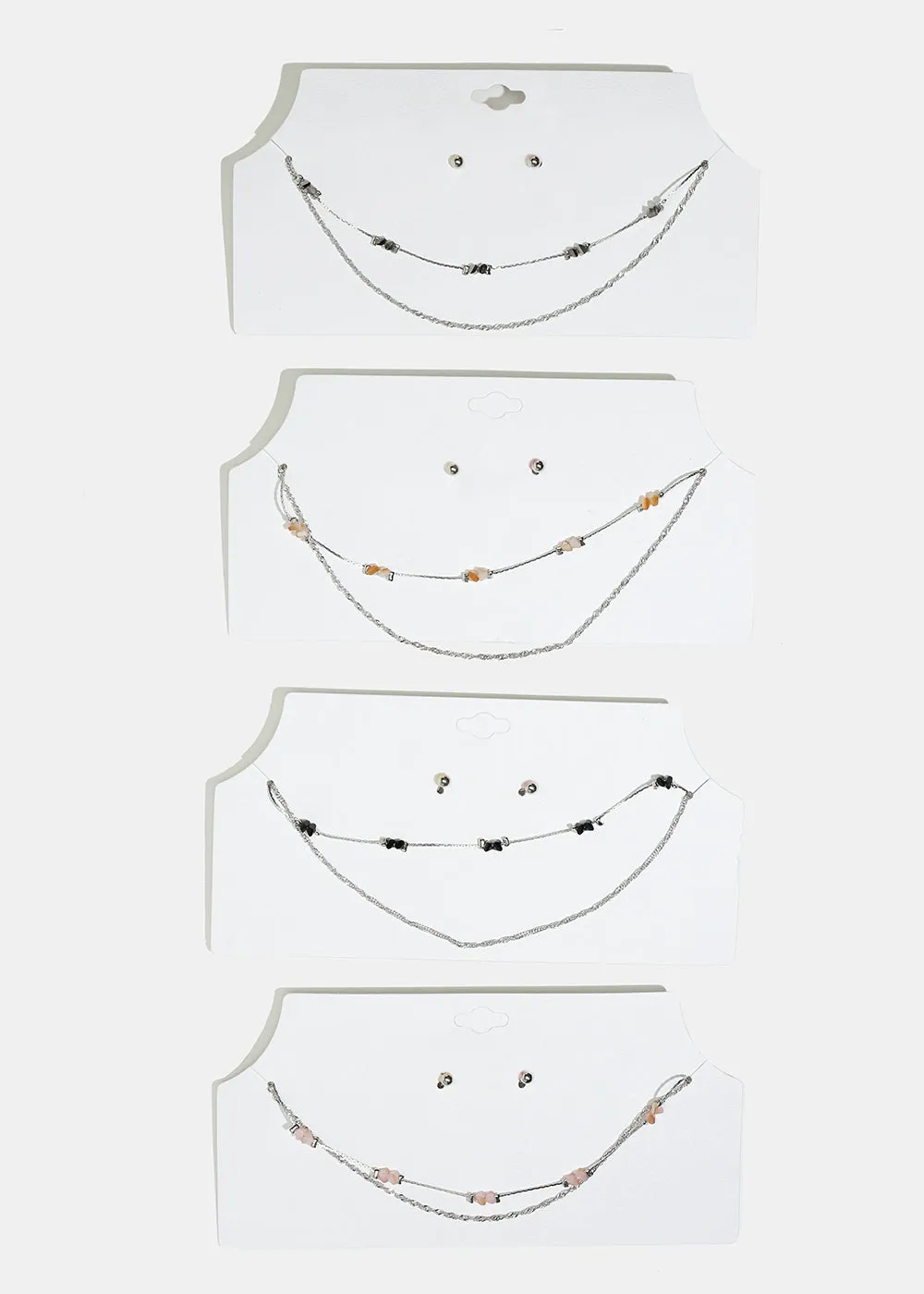 Marble Stone Necklace with Ball Stud Earrings
