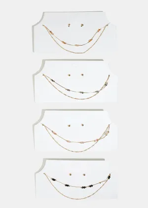 Marble Stone Necklace with Ball Stud Earrings