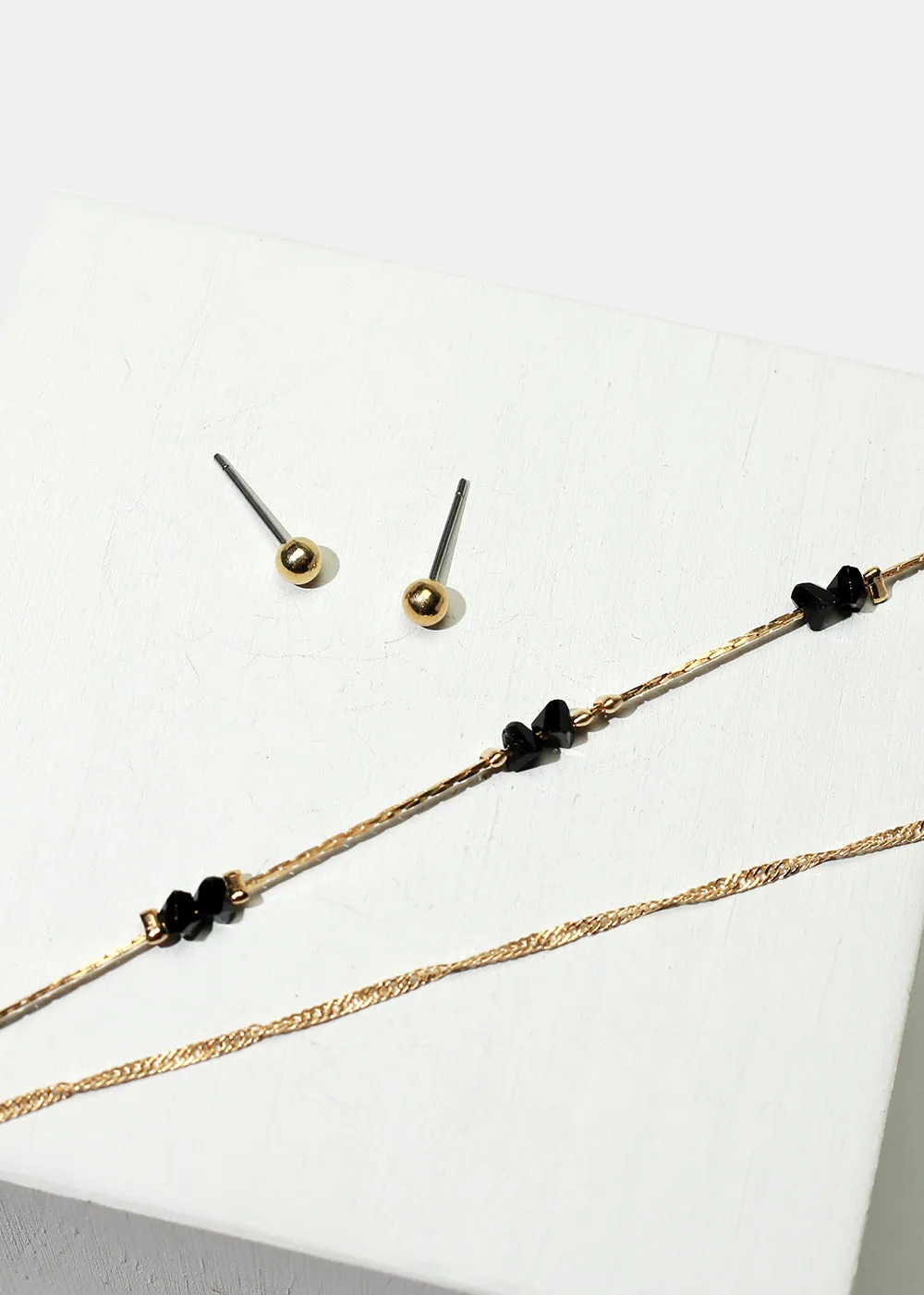 Marble Stone Necklace with Ball Stud Earrings
