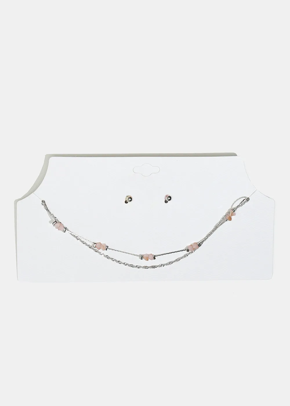 Marble Stone Necklace with Ball Stud Earrings