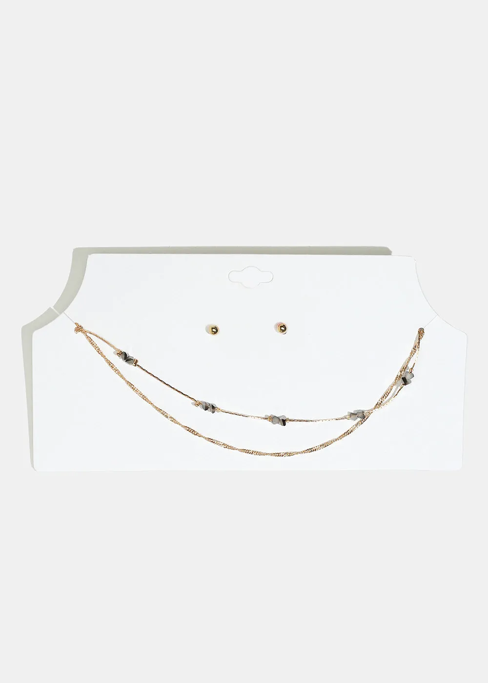 Marble Stone Necklace with Ball Stud Earrings
