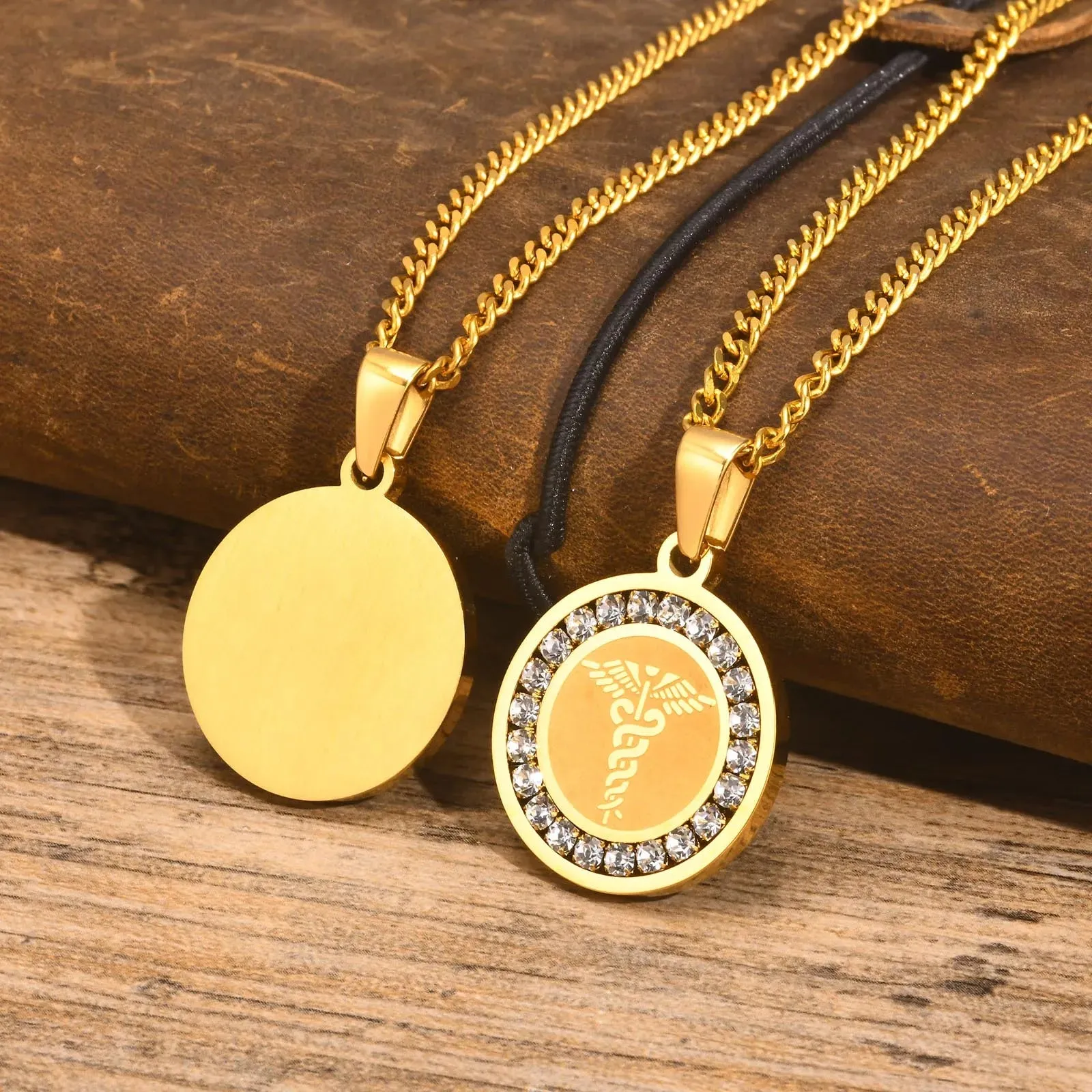 Medical logo pendant Necklace,Chic Round Coin Pendant with AAA CZ Stones