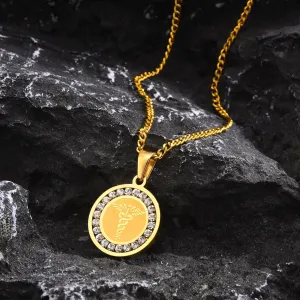 Medical logo pendant Necklace,Chic Round Coin Pendant with AAA CZ Stones