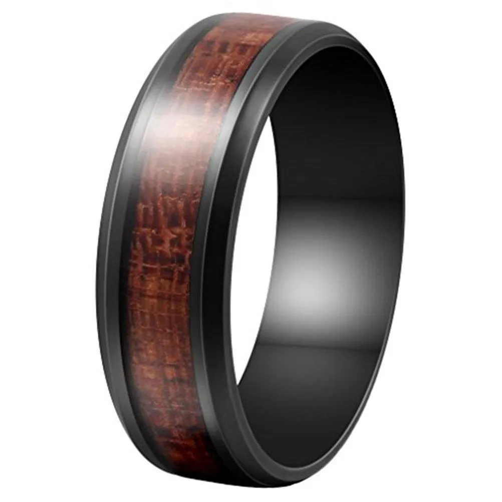 Men 8mm Black Tungsten Ring Vintage Wedding Engagement Promise Band KOA Wood Inlay Comfort Fit