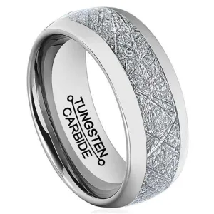 Men 8mm Silver Tungsten Carbide Ring Vintage Meteorites Pattern Wedding Engagement Band Domed Comfort Fit