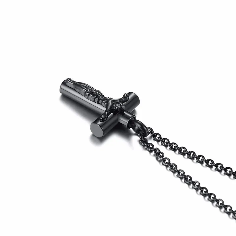 MEN JESUS CROSS ASHES PENDANT NECKLACE