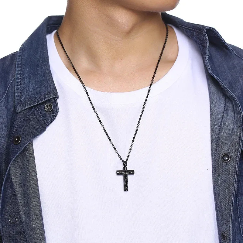 MEN JESUS CROSS ASHES PENDANT NECKLACE