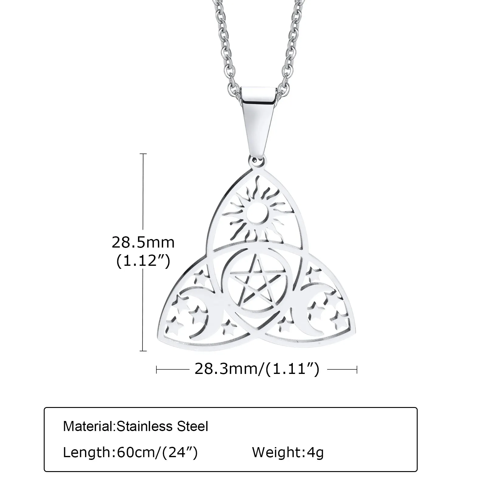Men Waterproof Stainless Steel Triple Moon Goddess Necklaces