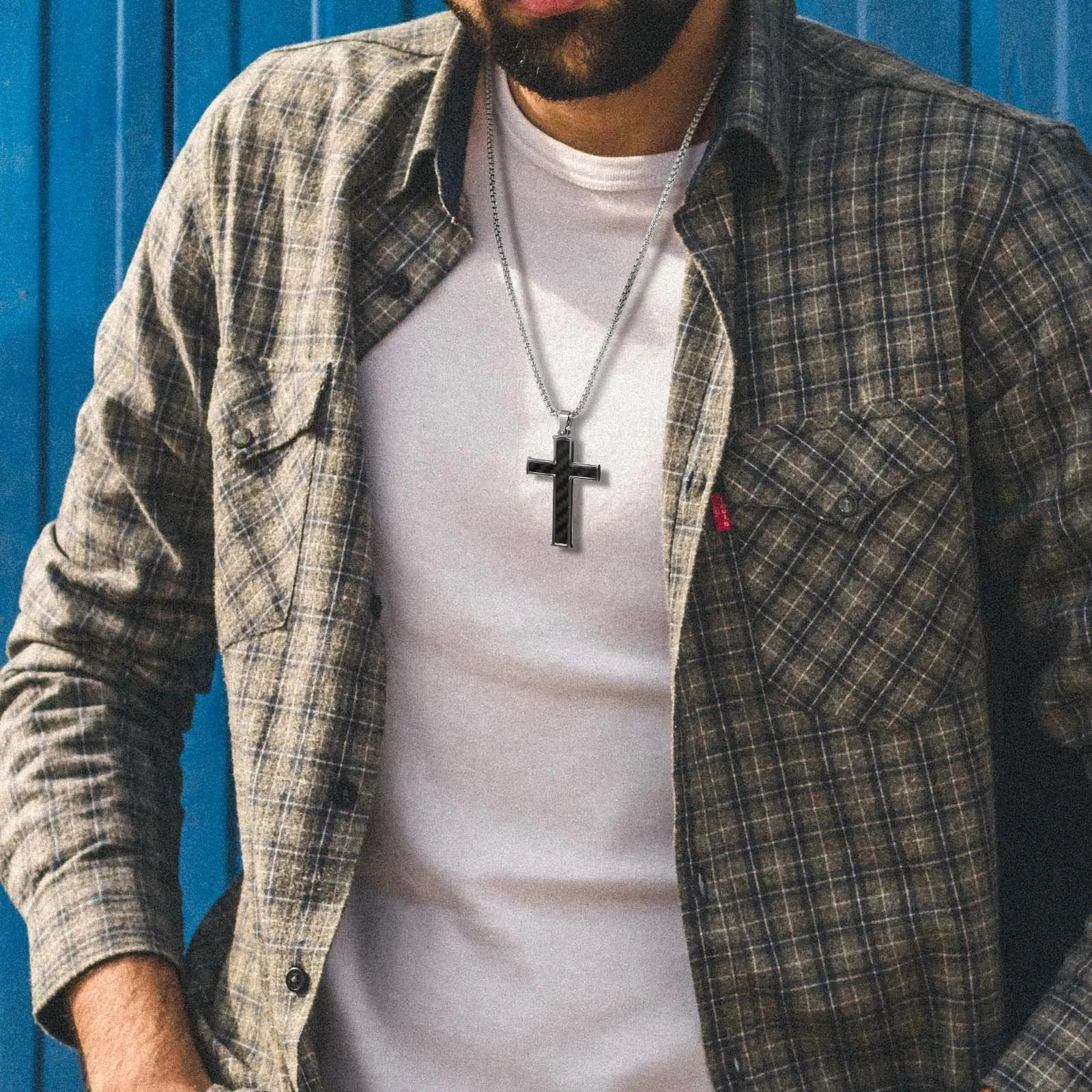 Mens Cross Necklaces,Black Color Carbon Fiber Pendant,Wood Cross Pendant