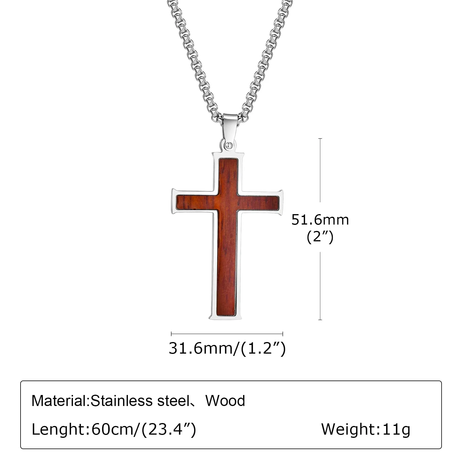 Mens Cross Necklaces,Black Color Carbon Fiber Pendant,Wood Cross Pendant