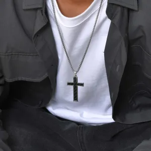 Mens Cross Necklaces,Black Color Carbon Fiber Pendant,Wood Cross Pendant