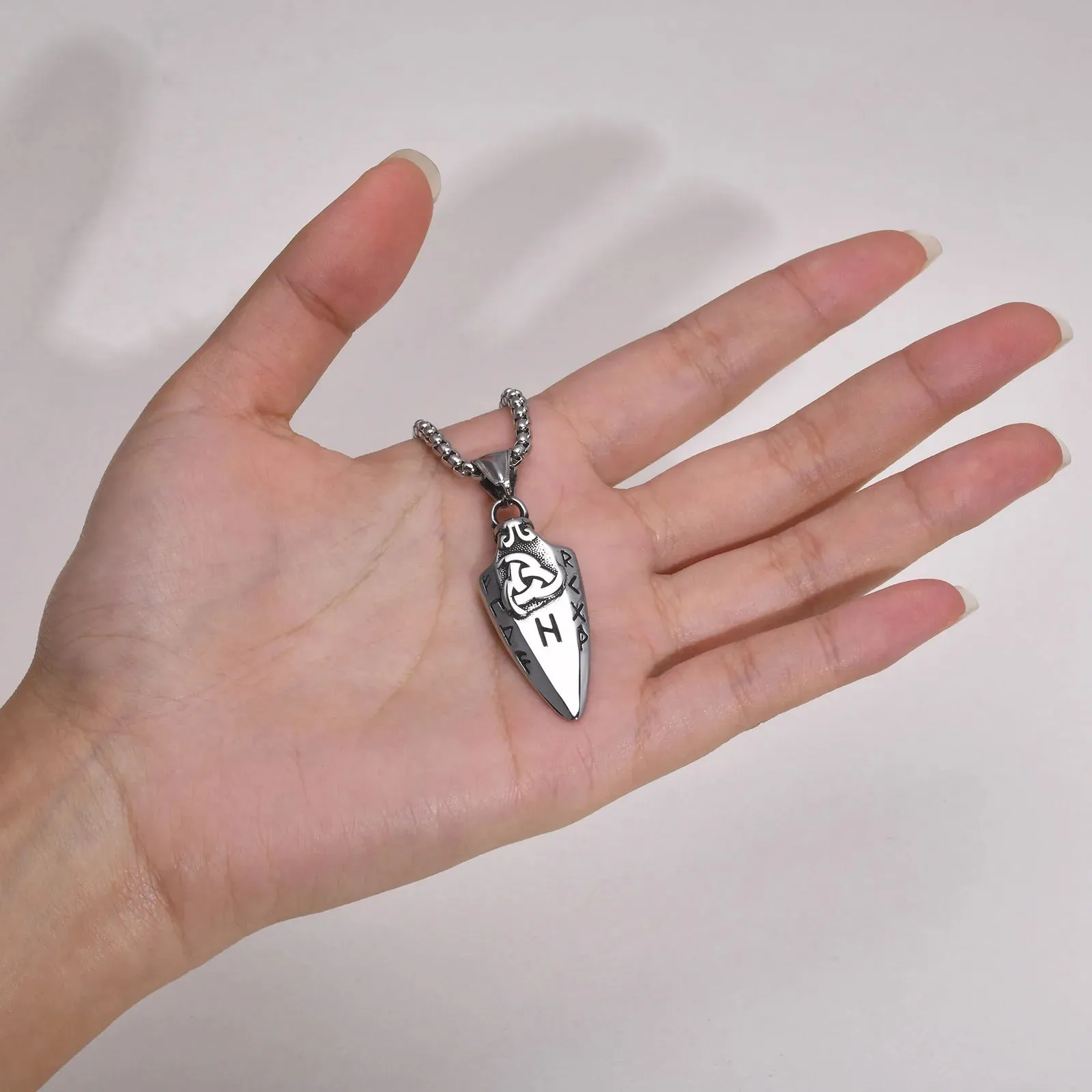 Mens Triangular Spear Necklaces, Waterproof Stainless Steel Norse Viking Pendant Collar