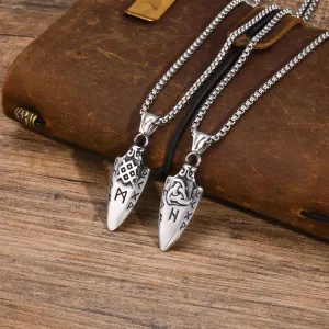 Mens Triangular Spear Necklaces, Waterproof Stainless Steel Norse Viking Pendant Collar