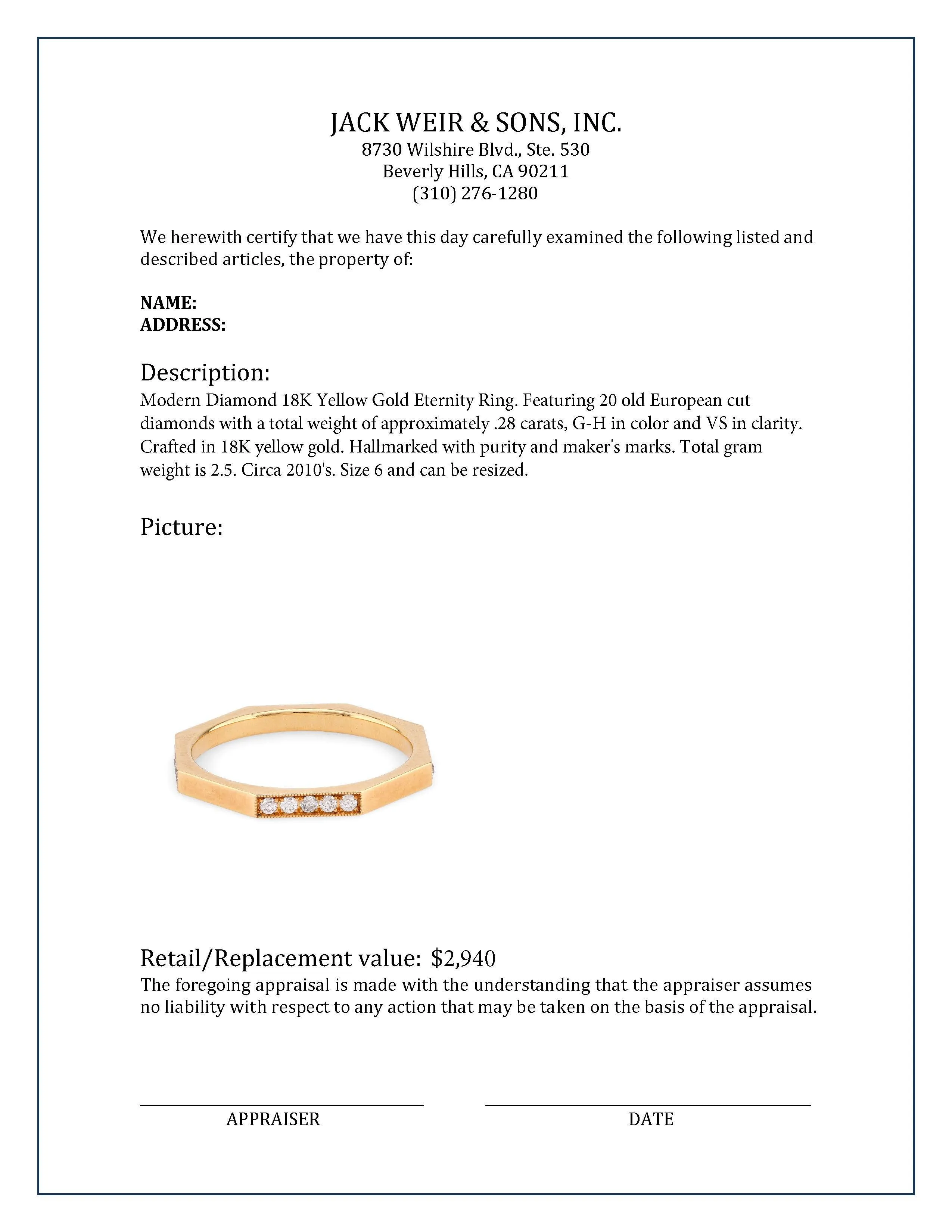 Modern Diamond 18K Yellow Gold Eternity Ring