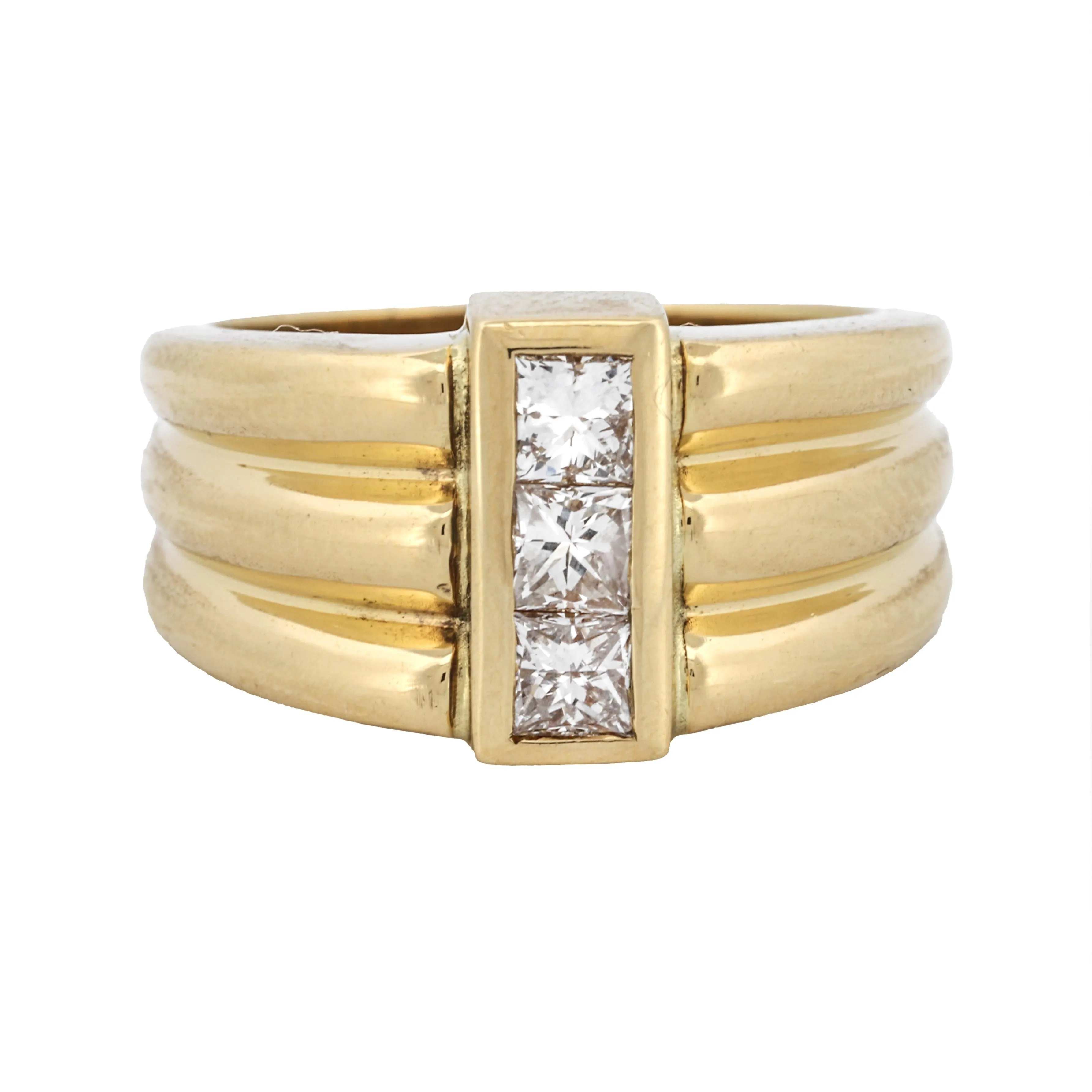 Modern Diamond Statement Ring in 18k Yellow Gold Signed JS