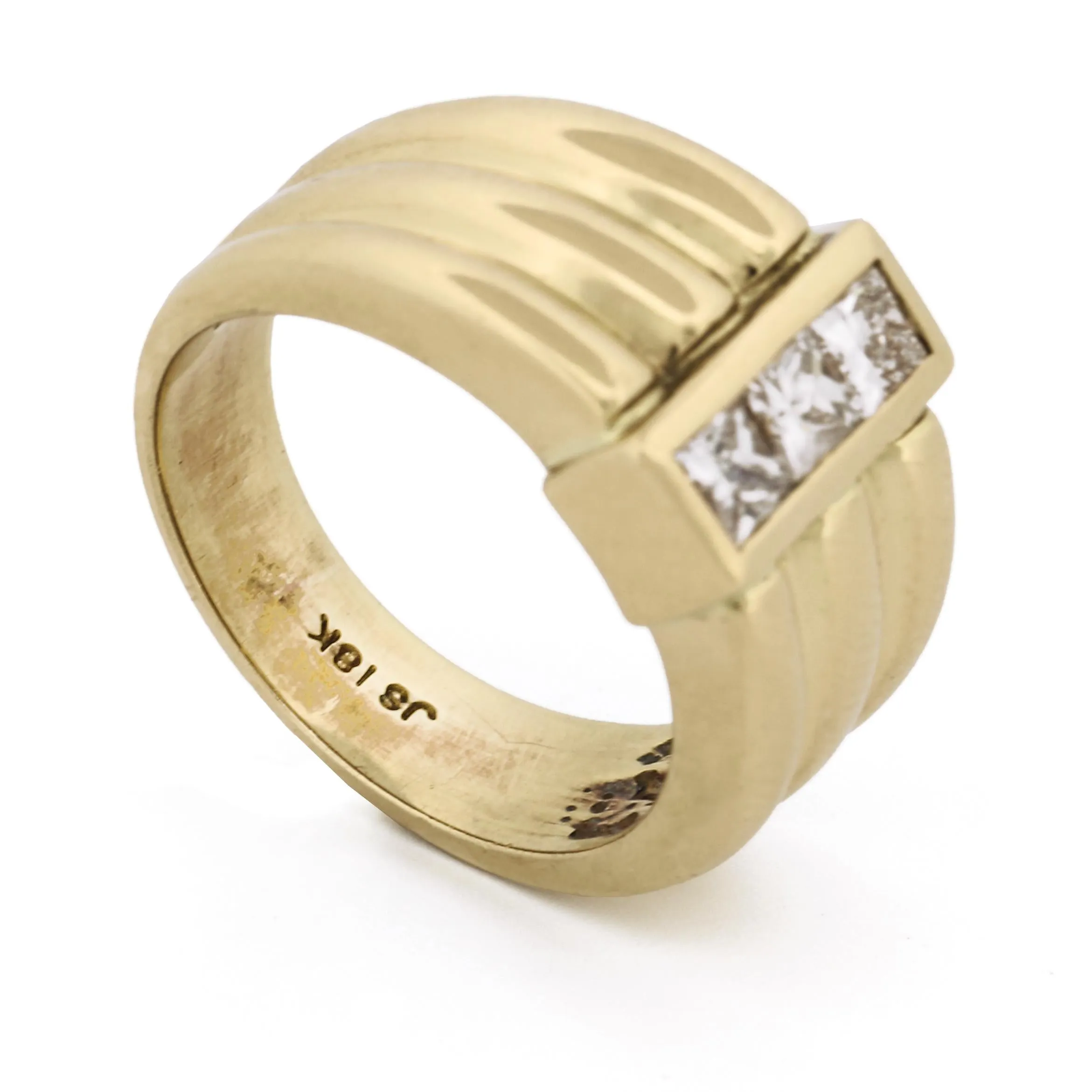 Modern Diamond Statement Ring in 18k Yellow Gold Signed JS