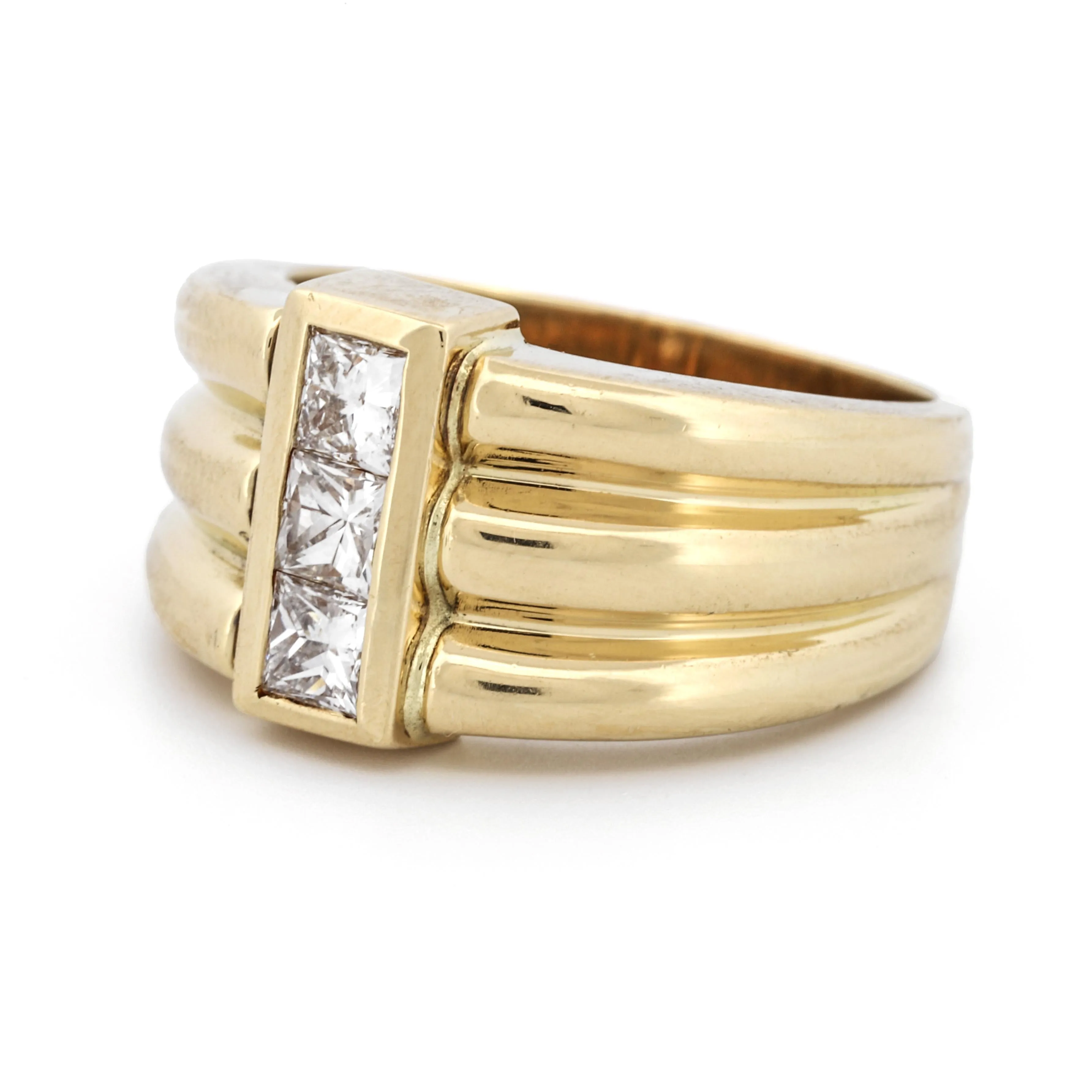 Modern Diamond Statement Ring in 18k Yellow Gold Signed JS