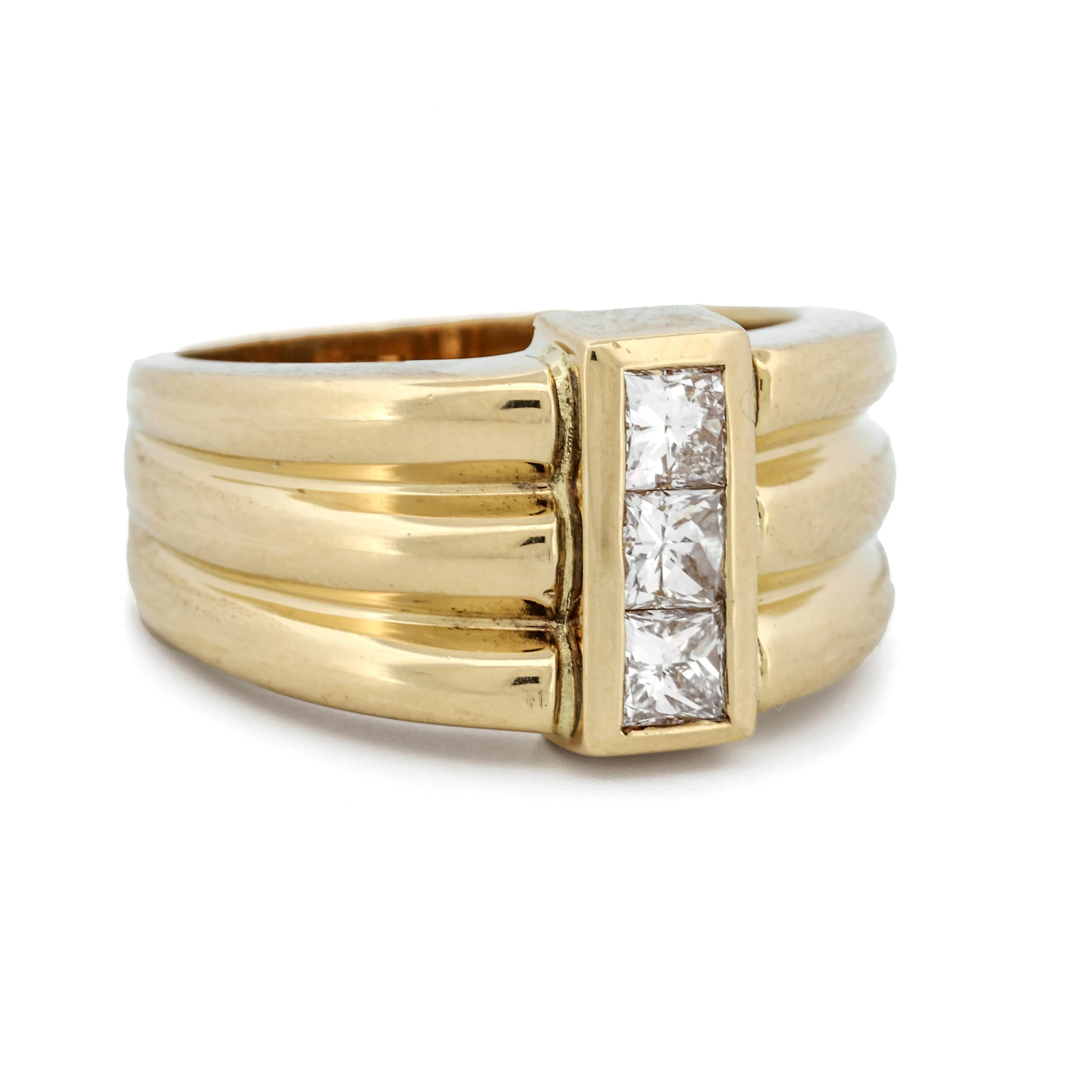 Modern Diamond Statement Ring in 18k Yellow Gold Signed JS