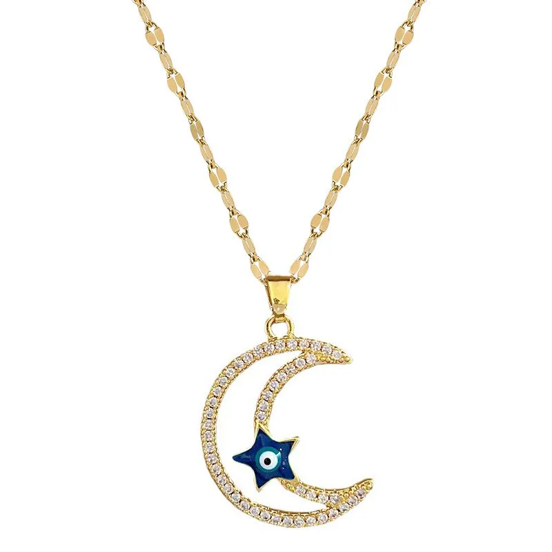 Moon Star Turkey Devil&#39;s Eye Shaped Pendant Necklace For Women