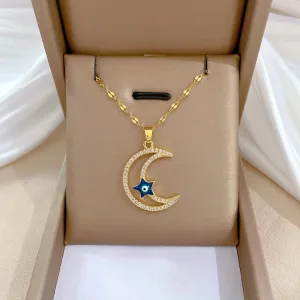 Moon Star Turkey Devil&#39;s Eye Shaped Pendant Necklace For Women