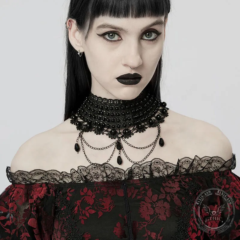 Multilayered Imitation Peal Gothic Choker Necklace