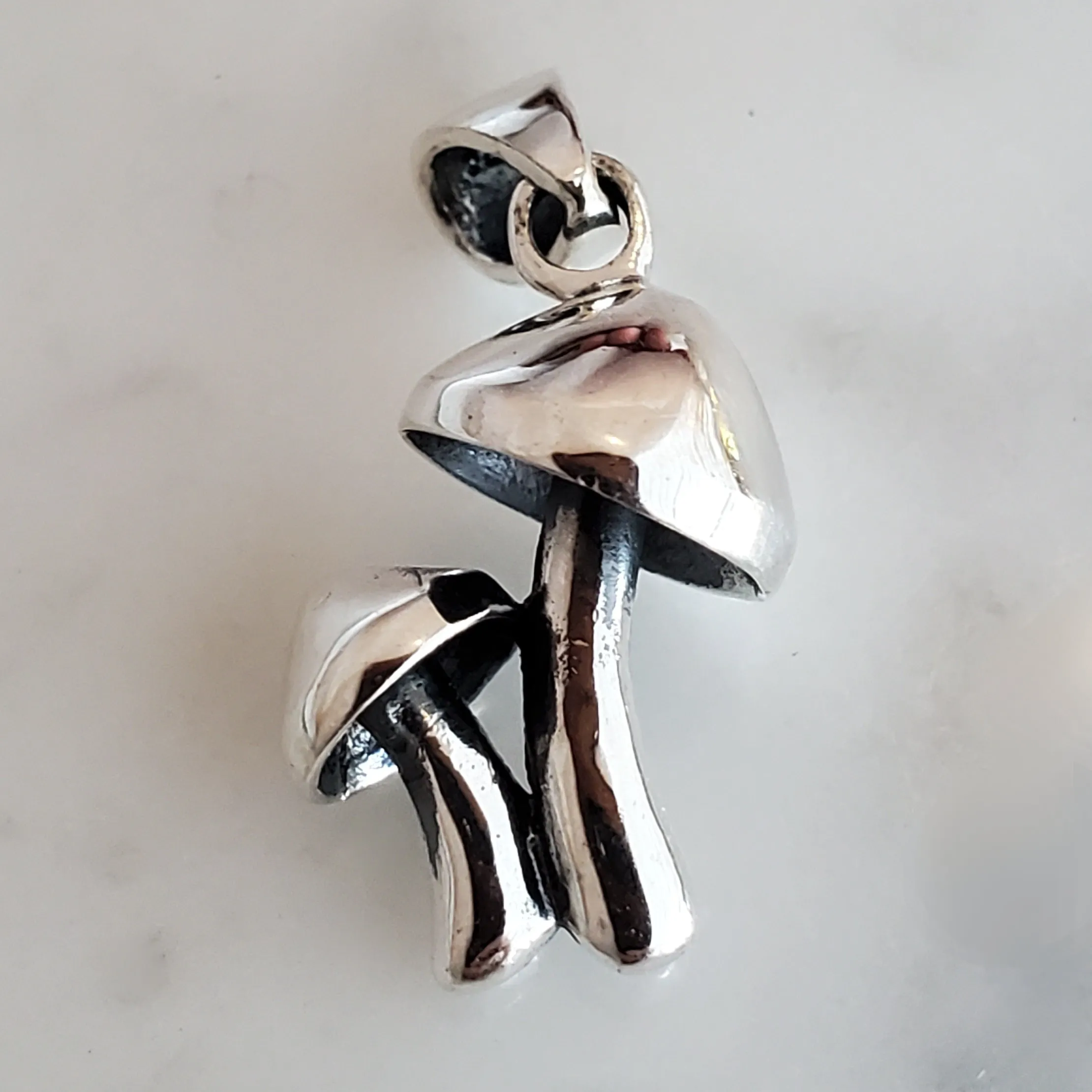 Mushroom 3D Pendant .925 Sterling Silver Fungi Charm