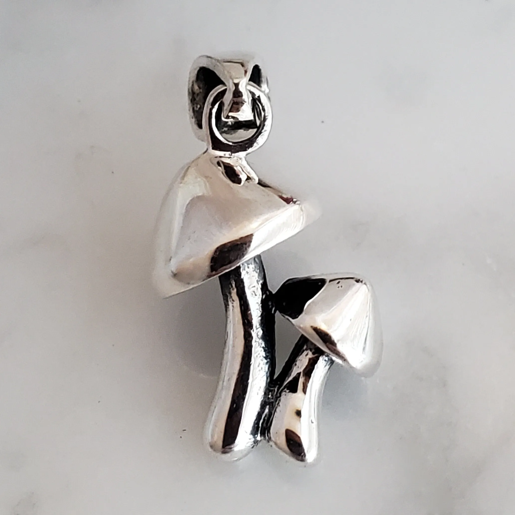 Mushroom 3D Pendant .925 Sterling Silver Fungi Charm