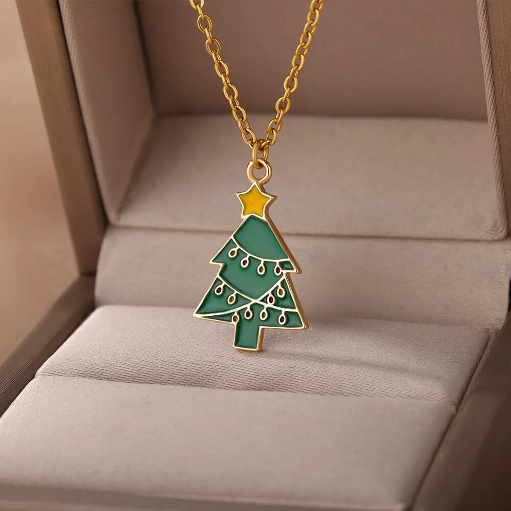 New Design Trendy Xmas Tree Pendant Necklace For Women