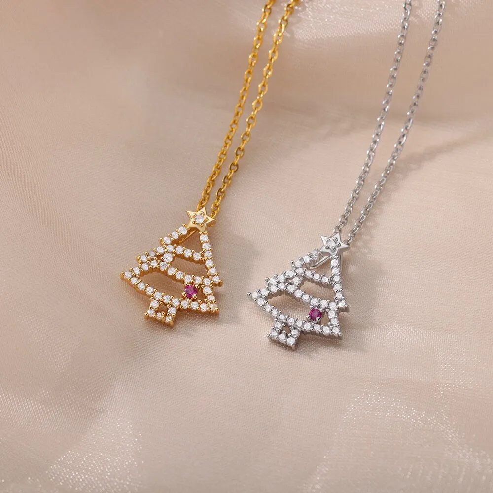New Design Trendy Xmas Tree Pendant Necklace For Women