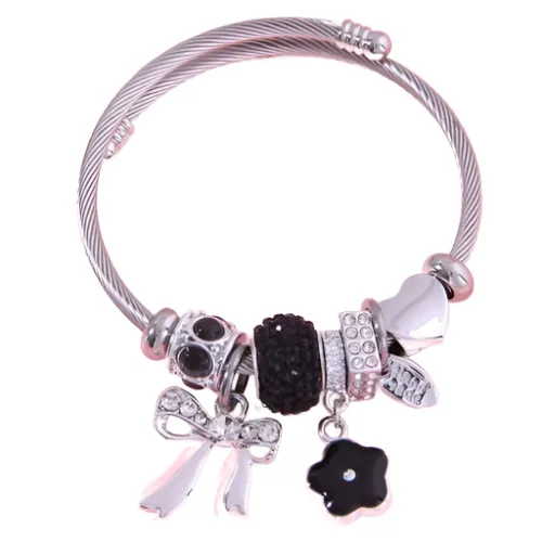 Noir Bowknot & Floral Elegance Bangle