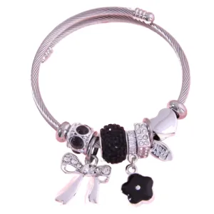 Noir Bowknot & Floral Elegance Bangle
